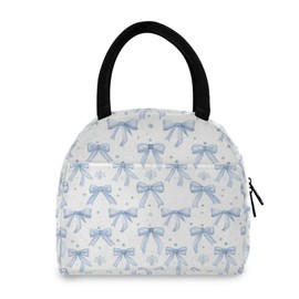 KEEPREAL Blue Bows Insulated Lunch Bag for Women & Men - Waterproof Reusable Cooler Tote for Work, Picnic, Beach or Travel Lunch Box