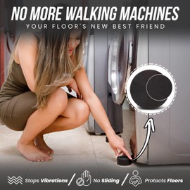 Anti Vibration Pads for Washing Machine with Tank Tread Grip | 4 Pack + Level | Stops Washer Dryer from Moving, Protects Floor | Rubber Antivibration Feet Stabilizer for Leveling Washer Machine