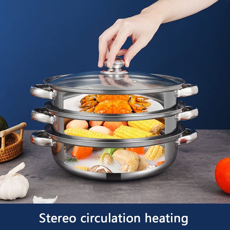 Steamer Pot for Cooking 11 inch, Steamer Pots 3-tier Multipurpose