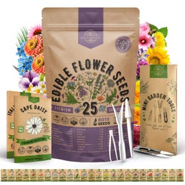 Organo Republic 25 Edible Flower Seeds Variety Pack for Indoor Outdoor Gardening - 8,000+ Non-GMO Heirloom Flower Seeds - 2026 Season: Anise, Hyssop, Nasturtium, Pansy, Echinacea, Lavender, Chives