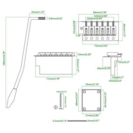 Swhmc Chrome 6 Strings Electric Guitar Tremolo Bridge Bar Kit with Neck Plate Reinforce Board for Fender Strat Guitar Replacement