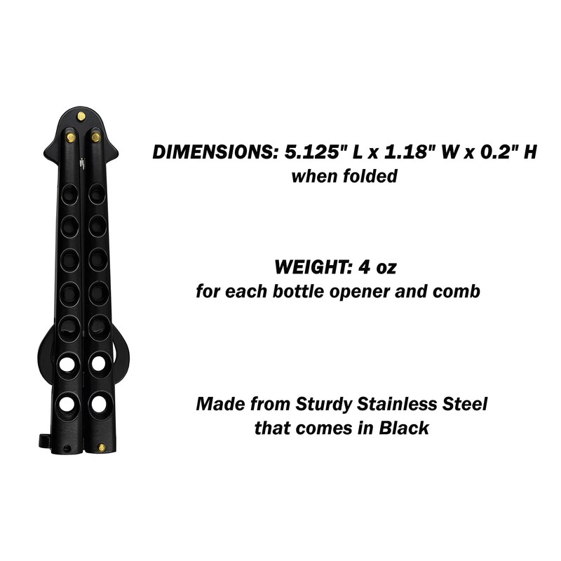 Caliber Gourmet Butterfly Knife Style Bottle Opener and Comb Combo