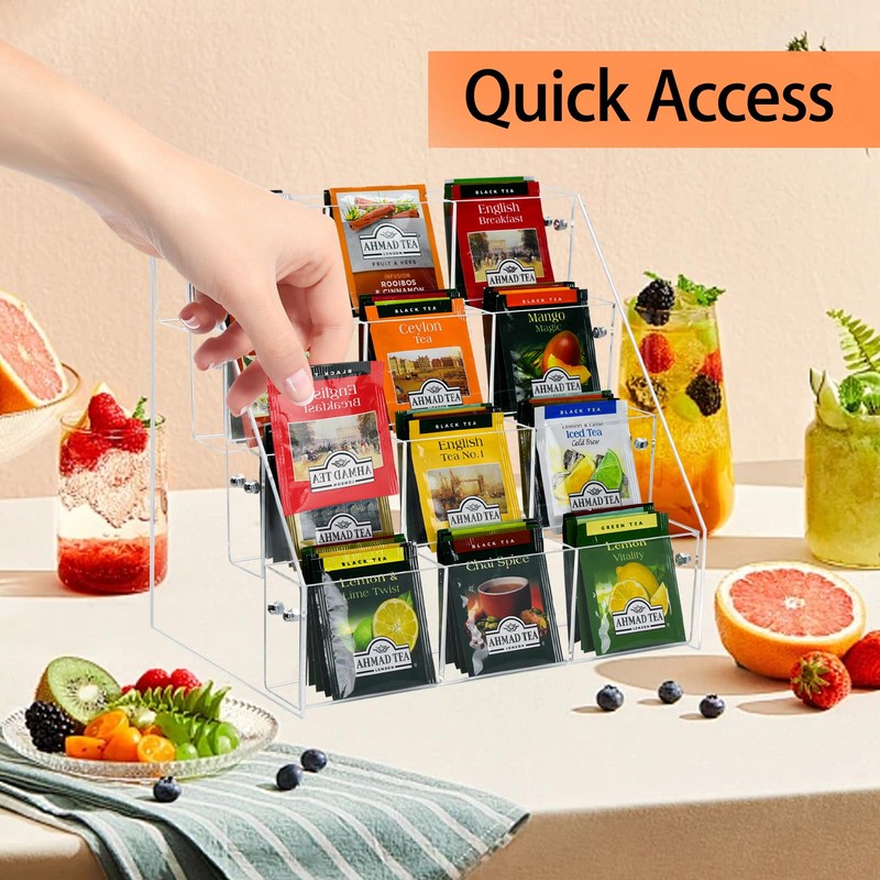 Wuudy Tea Bag Organizer Holder, Acrylic Tea Packets Storage Box