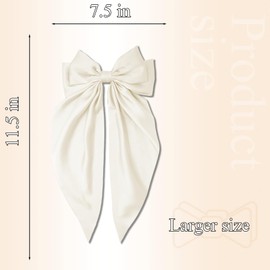 Hair Bows for Women, 2Pcs Beige Bow Hair Clips for Girls, Silky Satin Hair Bows Clips Long Tail, Large Hair Barrettes Cute Aesthetic Hair Accessories