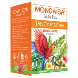 MONDAISA - Tangy Macaw Rainforest Herbal Tea from Costa Rica, Lemon Ginger (Pack of 4) - 80 tea bags total