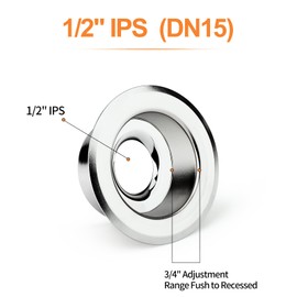 GASHER 4Pcs Recessed Fire Sprinkler Escutcheon 1/2 in. IPS, Depth Adjustment Range up to 3/4 in. For Fire Sprinkler Trim