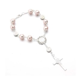 Piburth 1 PCS Car Rosary for Rearview, Cross Blessing Rear View Mirror Hanging Decors, Auto Rearview Mirror Rosary Pendant, Car Interior Hanging Accessories (Pink)