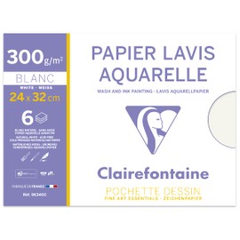 Clairefontaine 96340C Folder Watercolour Paper Ideal for Wet Techniques 300 g 24 x 32 cm 6 Sheets White