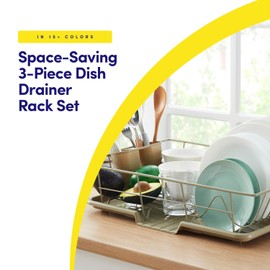 Space-Saving 3-Piece Dish Drainer Rack Set: Efficient Kitchen Organizer for Quick Drying and Storage - Includes Cutlery Holder and Drainboard - Maximize Countertop Space, Sage Green