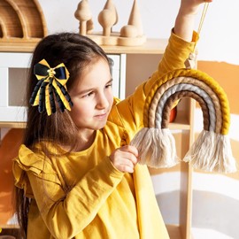 4Pcs Curly Ribbon Hair Bow Clips - Bee Yellow Black Handmade Grosgrain Ribbon Ballflower Toddlers Kids Cheer Bows Non-slip Alligator Hair Barrettes Accessories (Yellow/Black)