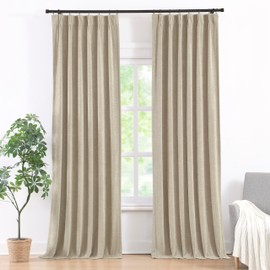 Vision Home Pinch Pleated Full Blackout Curtains Velvet Chenille Room Darkening Curtains 102 inch for Living Room Bedroom Thermal Insulated Pinch Pleat Drapes with Hooks 36" Wx102 Lx2,Oatmeal Tan