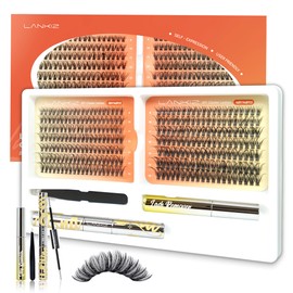 Cluster Lashes Kit with Lash Bond Seal and Remover,LANKIZ Individual Eyelashes KIT 30D+40D 9-15mm C Curl DIY Lash Extension Kit Natural Fluffy Reusable