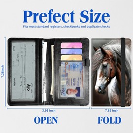 BFDHGQZC Checkbook Cover for Women Men, RFID Blocking Personal PU Leather Checkbook Check Book Holder Wallet with Elastic Tape & Credit Card Slot,Horse