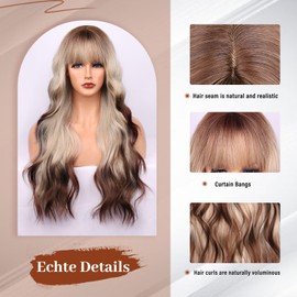 Fulang Hair Wig Silver Grey Long, Long Curly Heat Resistant Fibre Synthetic Wig, Peruka Women's Natural Hair for Daily Use (Blonde Brown Ombre)