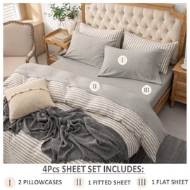 PURE ERA Jersey Knit 4pc Bed Sheet Set 100% T-Shirt Heather Cotton Super Soft Comfy Breathable Fits Mattress Up to 20" Extra Deep Pocket (Heather Light Grey, Cal King)