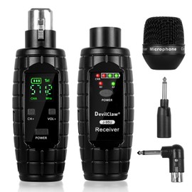 Devilclaw UHF Wireless Microphone System,Transmitter and Receiver XLR Adapter for Dynamic Microphones, Guitar, Mixer, PA System, 16 Adjustable Frequencies, USB Charge, 250ft Range