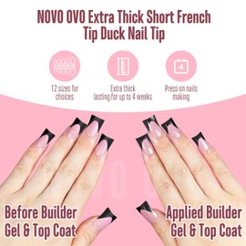 NOVO OVO Black French Tip Short Duck Nail Tips, BERRY PINK Vorgefertigte weiche Gel-Nagelverlängerung, Extra dicke Matte Kunstnägel mit vollständiger Abdeckung zum Selbermachen, 12 Größen 240 Stück