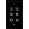 RiteAV 2 Speaker 4 Banana Binding Post Wall Plate with 2 HD Jacks Flat Black