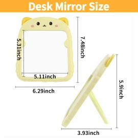 TBWHL Cute Table Desk Mirror Cartoon Cat Mirror for Desk, Desktop Mirror with Stand for Women, Hanging Vanity Travel Makeup Mirror for Dorm, Bedroom, Classroom, Office Cubicle (Yellow Cat)