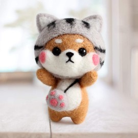 SALUTUYA 66s Pure Wool Needle Felting Starter Kit for Wool Felting Lovers Beginner Shiba Inu Poked Needle Handcraft Material Set