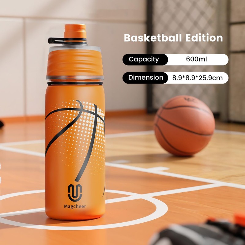 Magcheer Insulated Misting Water Bottle - 3D Textured Soccer Leak-Proof