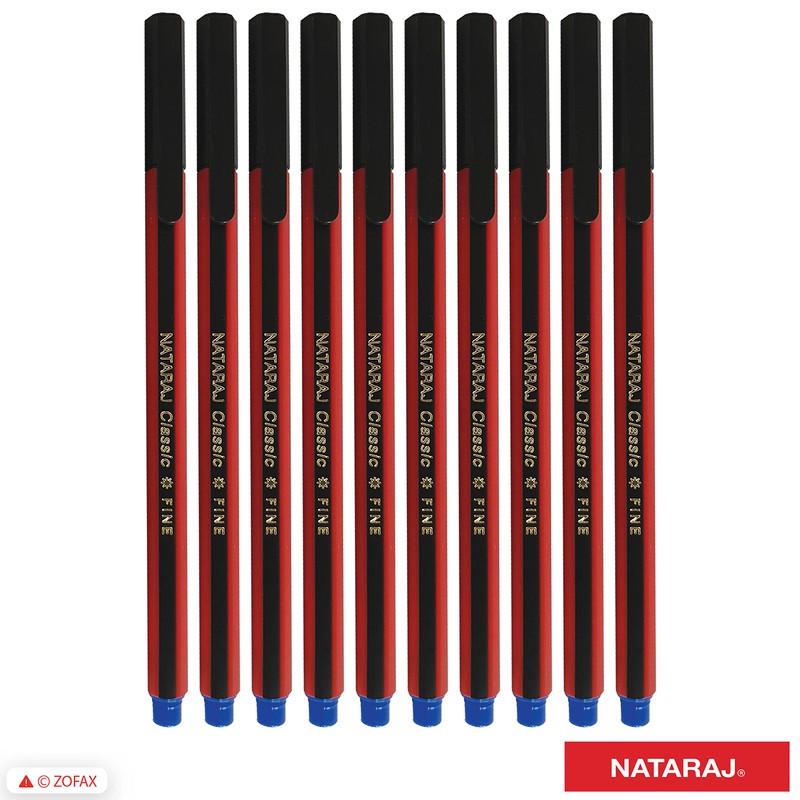 NATARAJ Classic Fine Point BLUE Ballpoint Pens (10 x 0.7mm