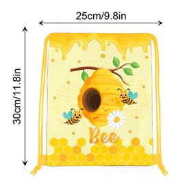 12 Pcs Bee Drawstring Bag Set, Honey-Print Non-Woven Backpacks & Storage Bags, Ideal for Travel, Fitness, and Daily Use, 3 Designs