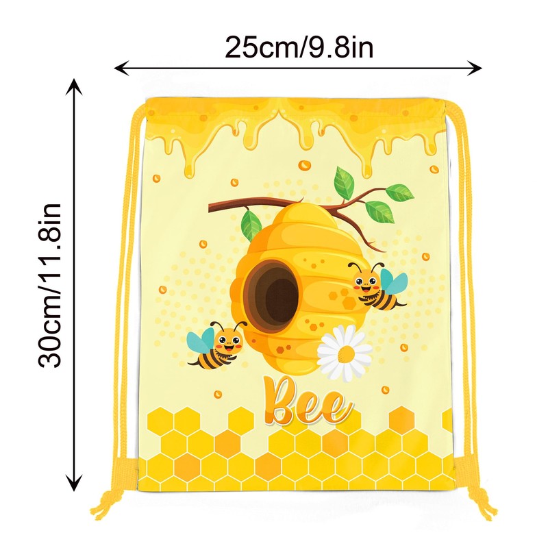 12 Pcs Bee Drawstring Bag Set, Honey-Print Non-Woven Backpacks &
