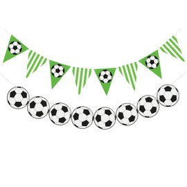 2PCS Soccer Party Banners - Soccer Party Supplies Sports / Football / Soccer Themed First Birthday Party Decorations Football Pattern Banners Soccer Birthday Garland for Sports Party Supplies