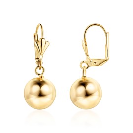 Barzel 18K Gold Plated Dangling Ball Drop Earrings, 8-12mm Sizes, Gold Plated, Tarnish Free, Made in Brazil (10 MM)