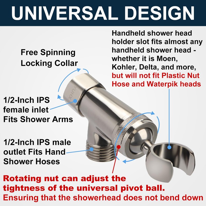 All Metal Shower Head Holder,Adjustable Handheld Shower Arm Bracket, Hand