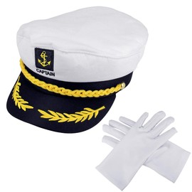 PERFETSELL Captain's Hat Adjustable Navy Hat White Captain Hat with a Pair of Gloves Fancy Dress Costume Accessories for Children Women Men Boys Carnival Party Theme Party Carnival Party Carnival