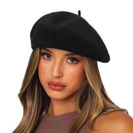 Sydbecs Wool Beret Hats for Women Ladies Girls, French Barret Hat Solid Color Style (Black)