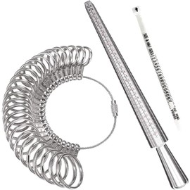 Ring Sizer Gauge Set with Plastic Ring Sizer Belt, 3Pcs Ring Sizer Measuring Tool Set,Metal Steel Ring Sizer Set Mandrel Gauge Finger Size Measure Ring Sizing Measurement Tool,Ring Sizing Mandrel Tool