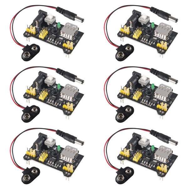 AITIAO 6Pcs MB102 3.3V/5V Breadboard Power Supply Module with 6Pcs