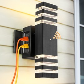 TEBLAMPUE Dusk to Dawn Outdoor Light with GFCI Outlet, Porch Light with 2 Sockets, IP65 Waterproof Anti-Rust Outdoor Light Fixture with Outlet for House Porch Front Door