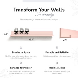 InPlace Pink Picture Ledge Shelf, 4.5" D x 35.4" W x 3.5" H, 9605016E
