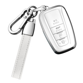 Compatible With Toyota Key Fob Cover with Keychain Soft TPU Key Shell Case,For 2019-2025 Rav4 2019-2024 Camry 4 Runner 2020-2022 Highlander Corolla Prius C-HR Avalon GT86(only for Keyless go) White
