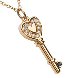 LuckyLy Collar para Mujer con Dije de Corazón y Llave, Acero Inoxidable con Baño de Oro 18k y Zirconia Cúbica – Ideal como Regalo para Mujer y Dama Aniversario, Modelo Ilse