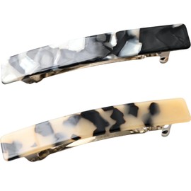 Red French Clips for Women，Set of 2 Barrettes ，Acetate Hair Accessories，for Thin Hair，strong hold (black and white，tortoise)