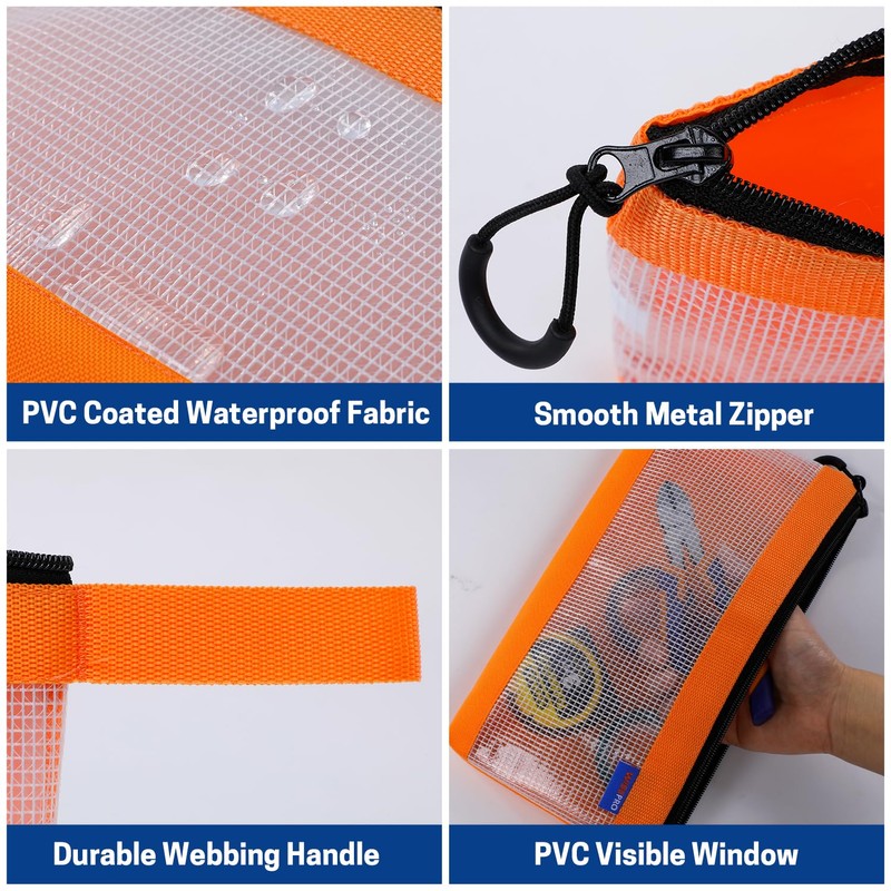 WISEPRO 6 Pack Tool Pouch with Zipper, Waterproof 600D Clear