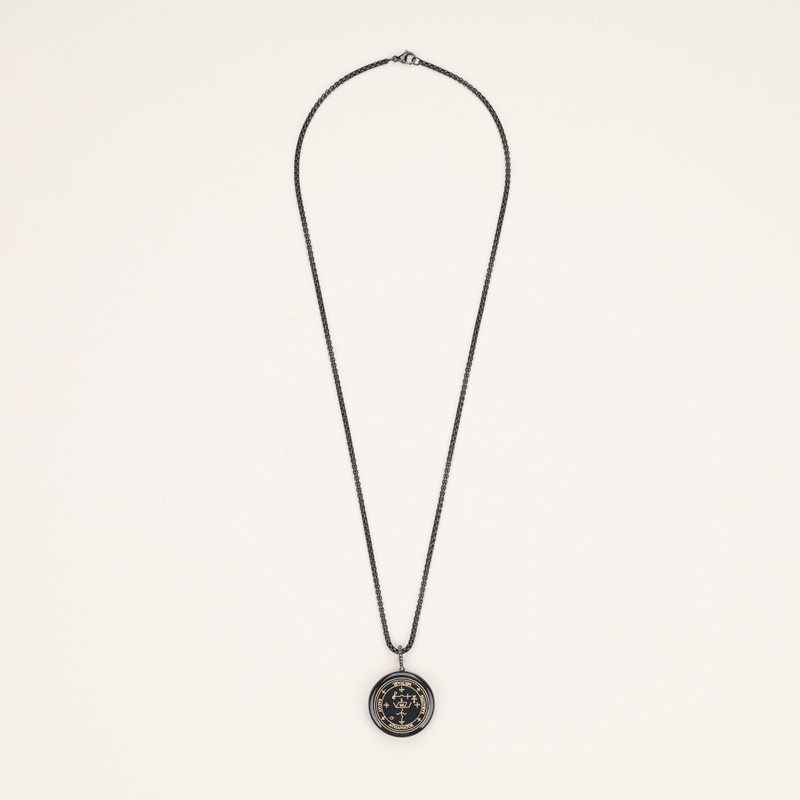 COAI Obsidian Archangel Carved Power Stone Pendant Necklace, Obsidian, obsidian