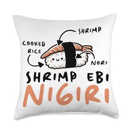 Shrimp Ebi Nigiri Anime - Cute Kawaii Food Japanese Sushi Throw Pillow