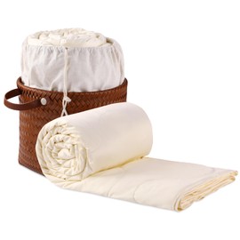 KOSMU Silk Comforter | 100% Silk Filling and 100% Bamboo Viscose Shell | Cool for Summer, Warm for Fall&Winter, Designed for Hot Sleepers (Cream, Full/Queen 104”x90”, Net Silk Weight 623g)