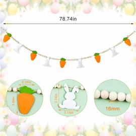 2m / 6.5 ft Bunny Garland with Wooden Beads Easter Rabbit Banner Felt Bunny Carrot Hanging Garland Easter Bunting Spring Decorations for Mantle Tree Stairs Table Easter Spring Home Decor
