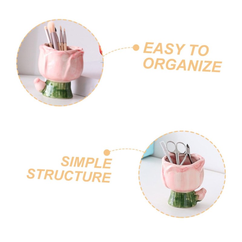 Ipetboom Ceramic Makeup Brush Holder Cute Flower Design Storage Pot