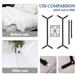Bexicsea Bed Sheet Straps,Adjustable Elastic Sheet Fasteners,Secure Mattresses Covers Keeper with Fitted Sheet Holders and Metal Clips,Ensuring Sheets Stay in Place（4pcs Black）