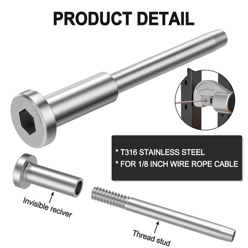 BLIKA 60 Pack Invisible Cable Railing Kits, T316 Stainless Steel