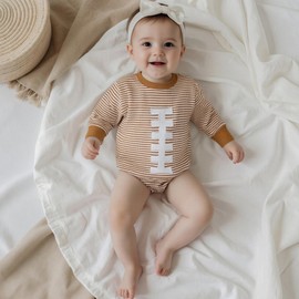 Baby Football Outfit Newborn Boy Girl Waffle Knit Bubble Romper Onesie Game Day Sweater Fall Clothes Knit Waffle Football 0-3 Months