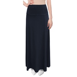 Baby'O Women's Stretch Knit Fit and Flare A-Line 36" Maxi Length Skirt (Navy-Large)